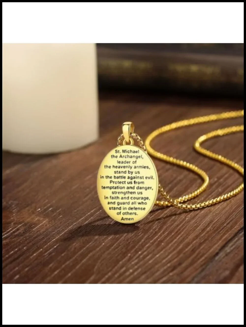 St Michael Medal Pendant Necklace 18K Gold Plated Copper Religious Jewelry